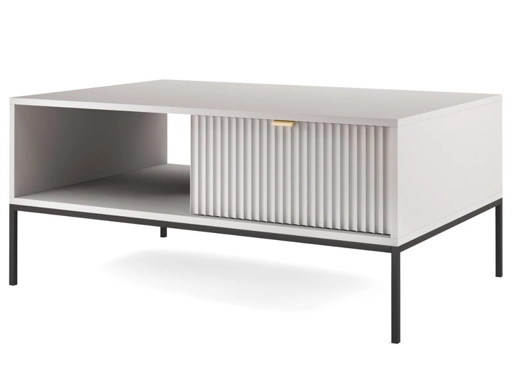 Stolik kawowy z szufladą Amber szary na czarnych nogach