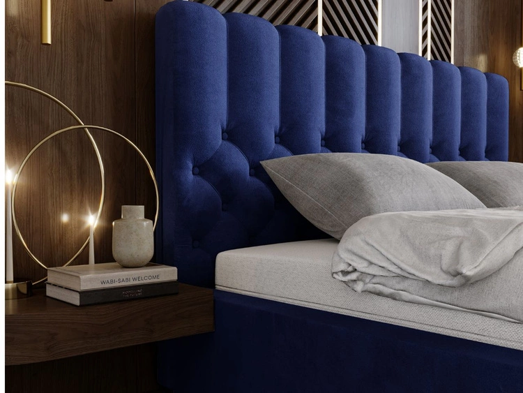 Łóżko tapicerowane z pojemnikiem i stelażem 120x200 cm Roma Ciemnoniebieskie