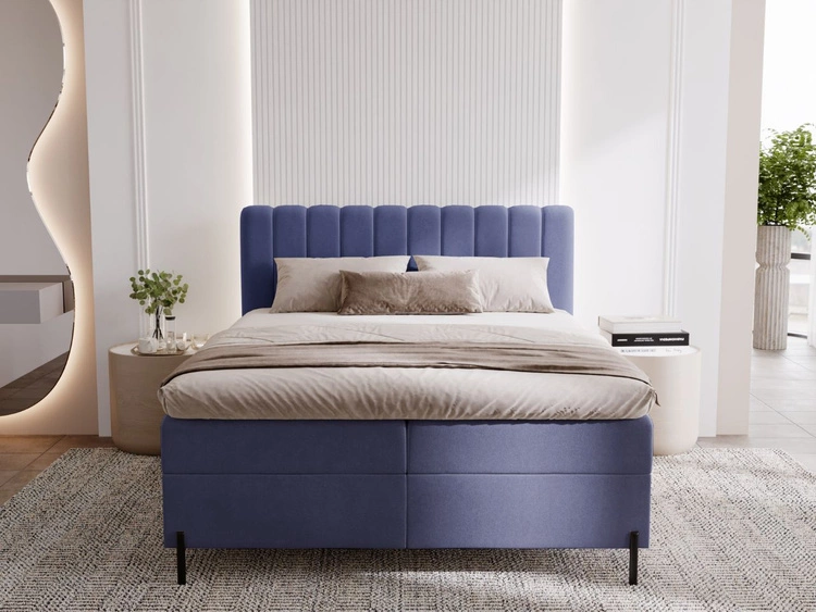 Łóżko kontynentalne z pojemnikiem na pościel 180x200 Primavera Ciemnoniebieskie