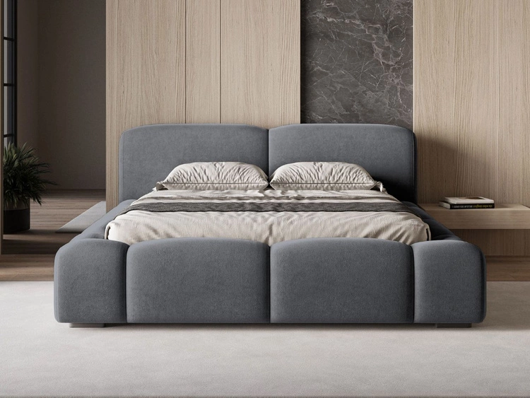 Łóżko tapicerowane z pojemnikiem i stelażem 180x200 Aubi Ciemnoszare