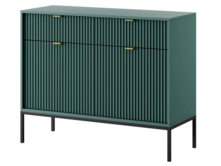Komoda z drzwiami i szufladami Amber zielona na czarnych nogach