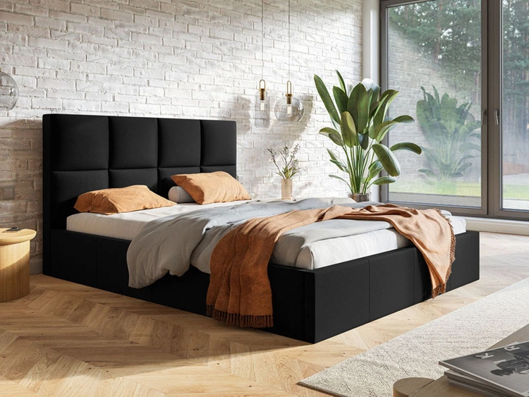 Łóżko tapicerowane z pojemnikiem i stelażem 140x200 Malo czarne