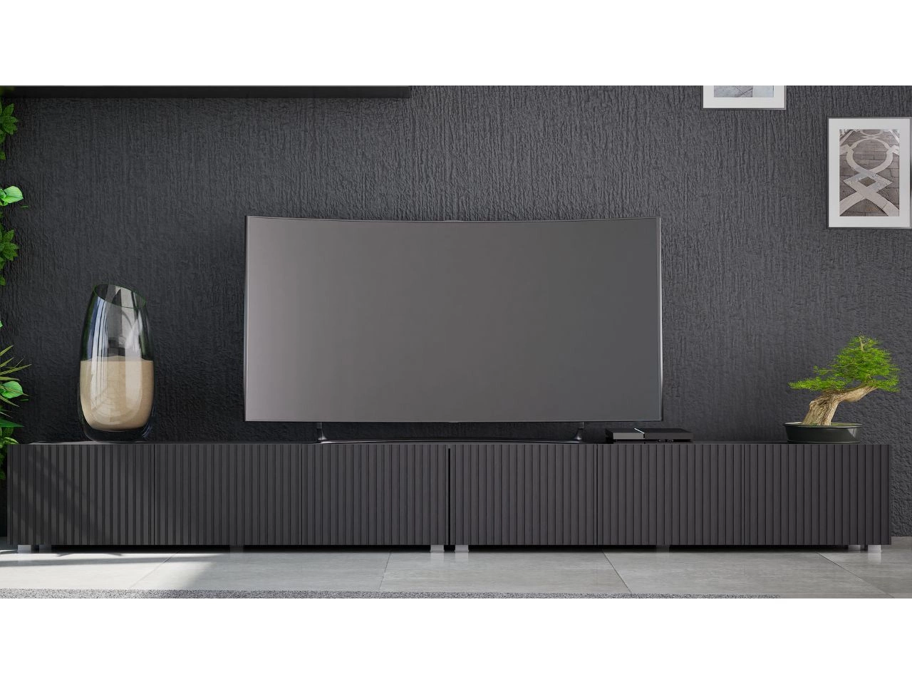 Zestaw szafek pod telewizor z drzwiczkami 300 cm Czarna