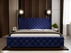 Łóżko tapicerowane z pojemnikiem na pościel i stelażem 140x200 Kingston Ciemnoniebieskie