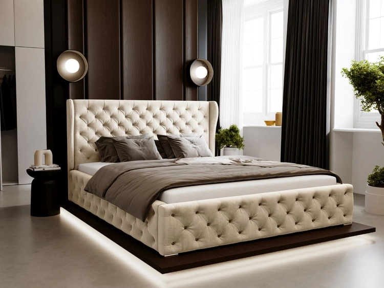 Łóżko tapicerowane z pojemnikiem na pościel i stelażem 120x200 Kingston Beżowe