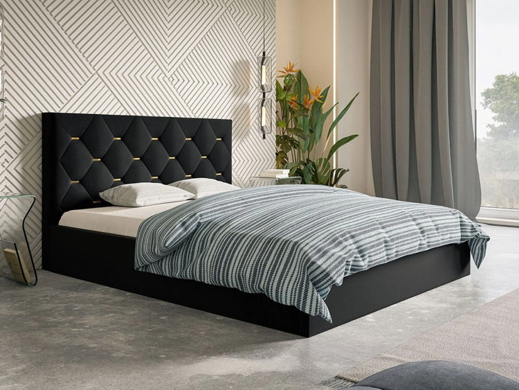 Łóżko tapicerowane z pojemnikiem i stelażem 160x200 Salento czarne