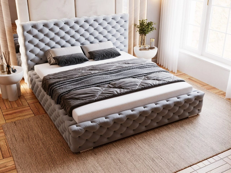 Łóżko tapicerowane z pojemnikiem i stelażem 160x200 Astra Szary