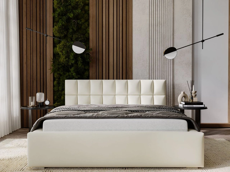 Łóżko tapicerowane z pojemnikiem i stelażem 200x200 Hugo Beżowe