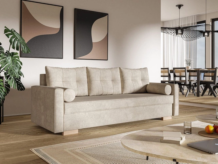 Kanapa z funkcją spania i pojemnikiem na pościel Pori beżowa