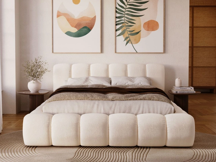 Łóżko tapicerowane z pojemnikiem na pościel 180x200 Doria Kremowe