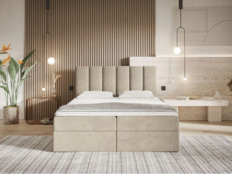 Łóżko kontynentalne z pojemnikiem na pościel 140x200 Cascada Beżowe