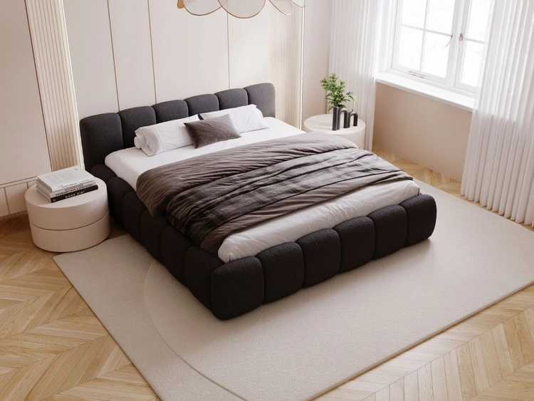 Łóżko tapicerowane z pojemnikiem i stelażem 140x200 Cloud Low czarne