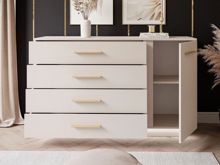 Komoda z drzwiami, szufladami i oświetleniem LED Nuveo Kaszmirowa