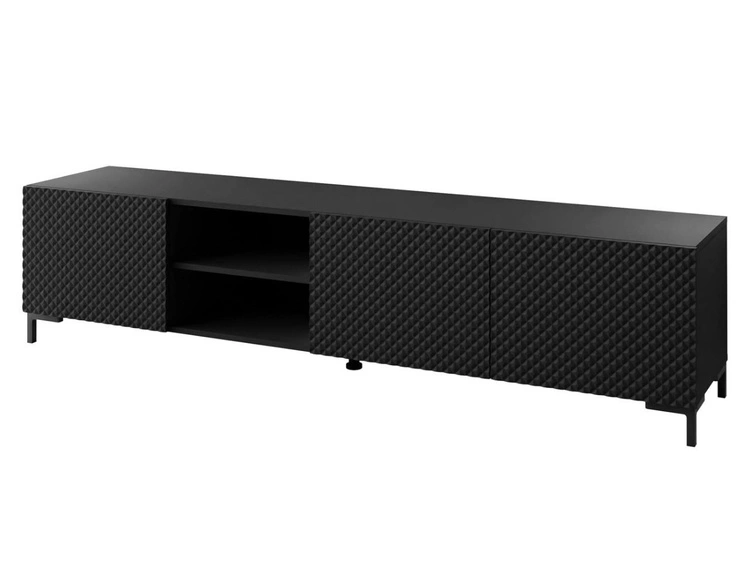 Szafka RTV z czarnymi prostymi nóżkami i frezowanymi frontami 3D Celiane czarny mat