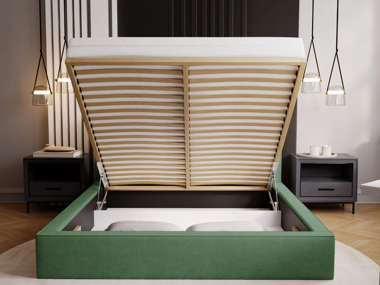 Łóżko tapicerowane z pojemnikiem i stelażem 140x200 Monaco Zielone