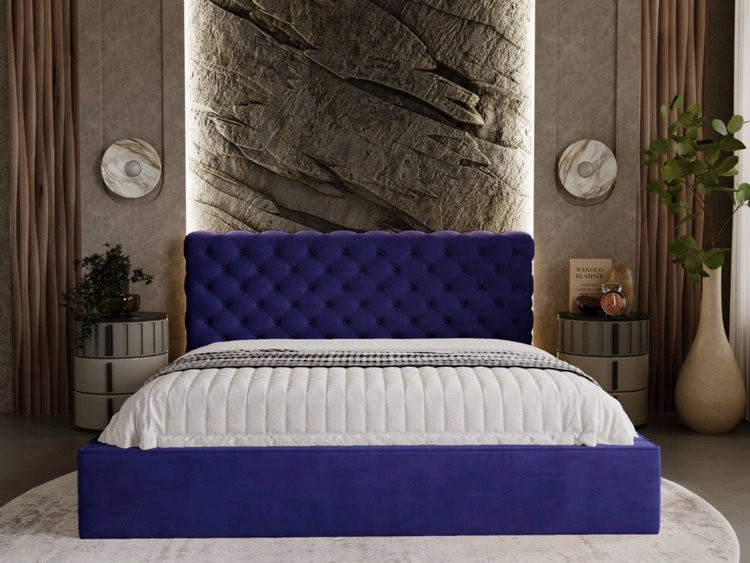 Łóżko tapicerowane z pojemnikiem i stelażem 180x200 Apollo Niebieskie