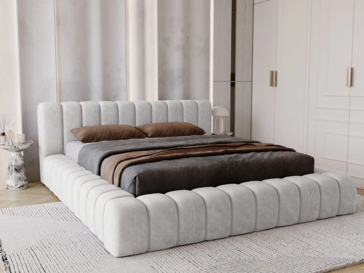 Łóżko tapicerowane z pojemnikiem na pościel i stelażem 120x200 Italia Jasnoszare