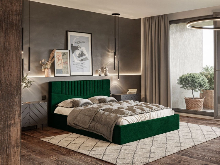 Łóżko tapicerowane z pojemnikiem i stelażem 140x200 Lido zielony