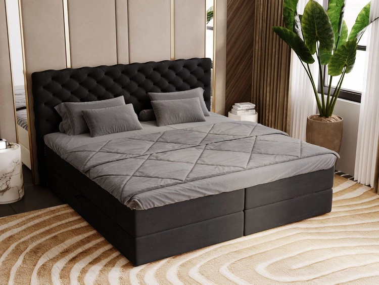 Łóżko kontynentalne z pojemnikiem na pościel 200x200 Bergamo czarne