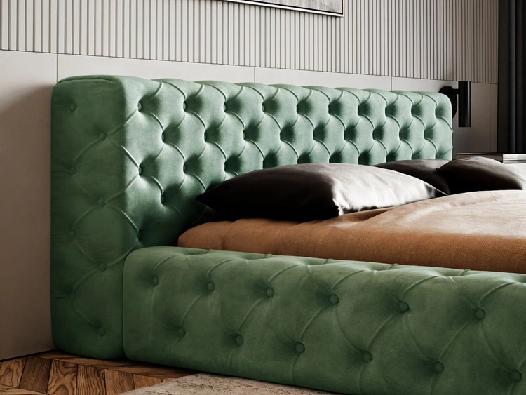 Łóżko tapicerowane z pojemnikiem i stelażem 140x200 cm Palini Zielone