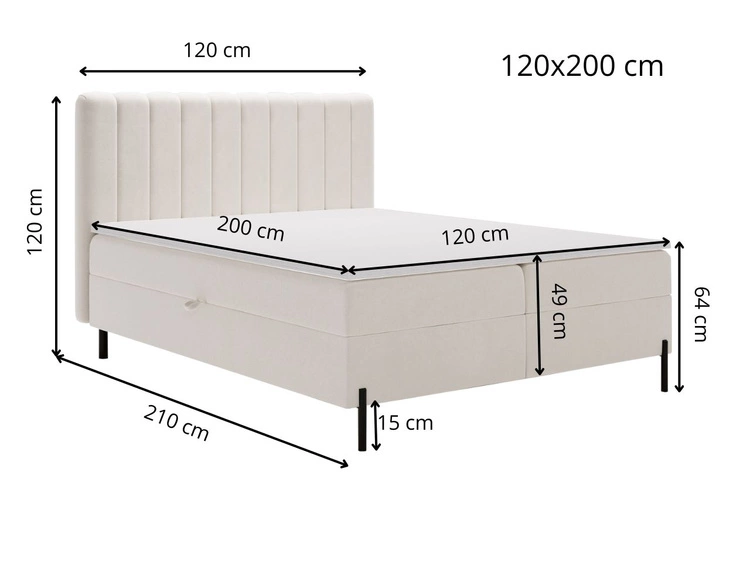 Łóżko kontynentalne z pojemnikiem na pościel 120x200 Primavera Kremowe