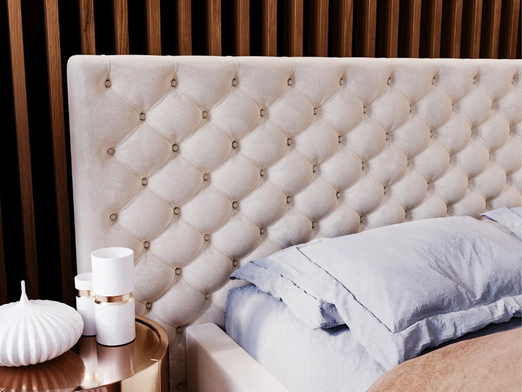Łóżko chesterfield z szerokim zagłowiem 140x200 Madera Beżowe