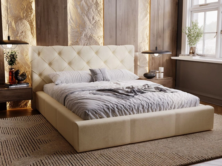 Łóżko tapicerowane z pojemnikiem i stelażem 160x200 Milano Beżowe