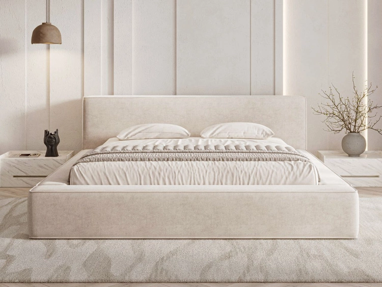 Łóżko tapicerowane z pojemnikiem i stelażem 140x200 Mali Beżowe