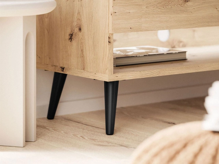 Szafka RTV 180 cm do salonu z oświetleniem LED i czarnymi nóżkami Aurelie Dąb Artisan