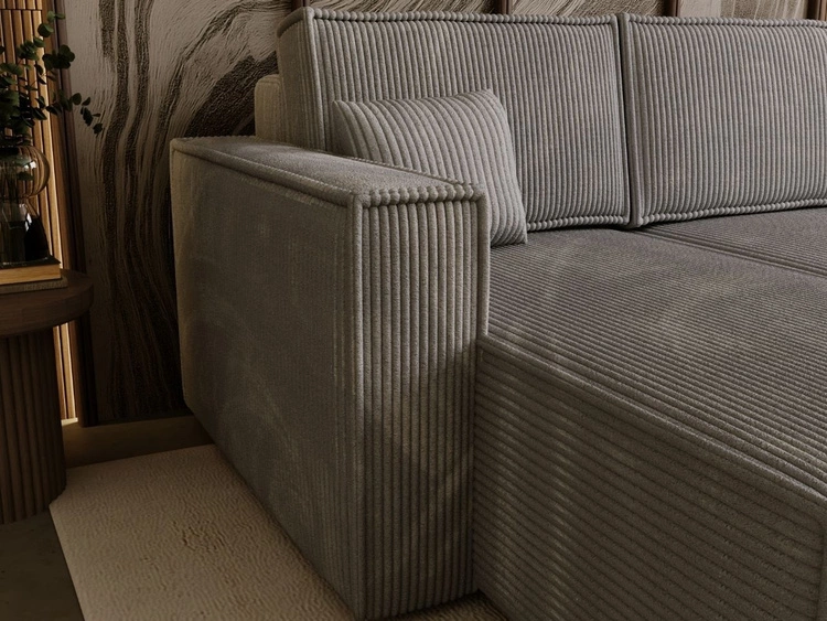 Nowoczesny rozkładany narożnik z funkcją spania i pojemnikiem Prato L uniwersalny Szary