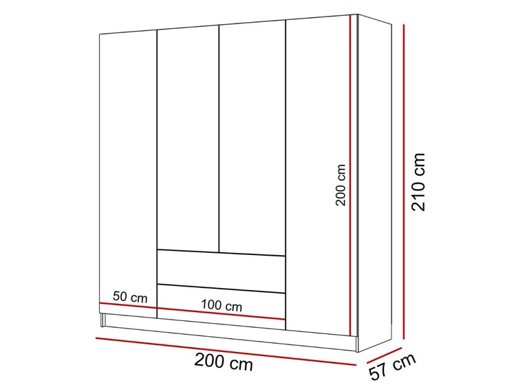 Szafa czterodrzwiowa z drzwiami uchylnymi i szufladami Ameli Kaszmir