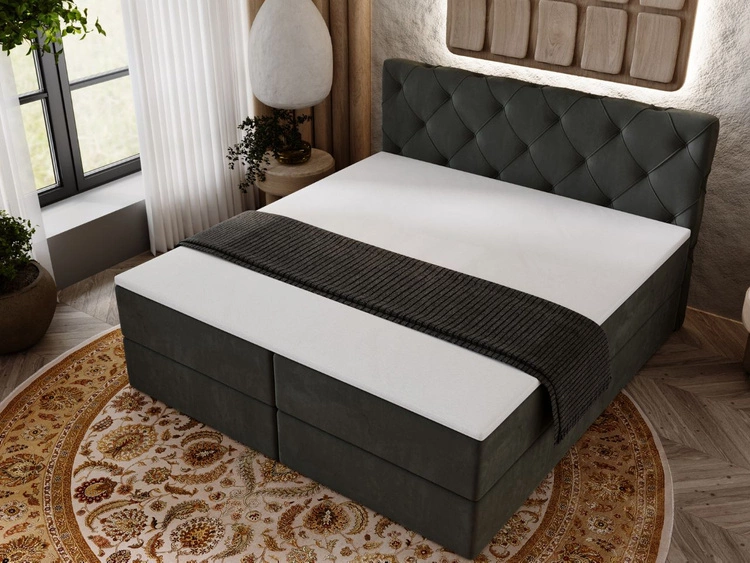 Łóżko kontynentalne z pojemnikiem na pościel 140x200 Napoli Ciemnoszare