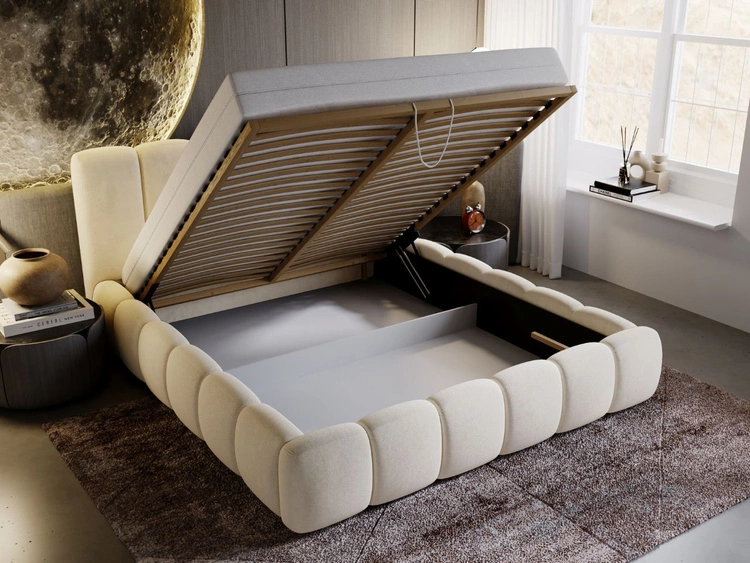 Łóżko tapicerowane z pojemnikiem i stelażem 160x200 Cloud Beżowy