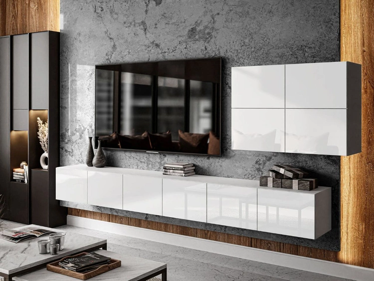 Wisząca meblościanka do salonu Nodoo Biały połysk