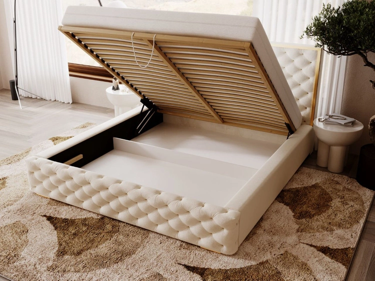 Łóżko tapicerowane z pojemnikiem i stelażem 180x200 Wave Beżowy