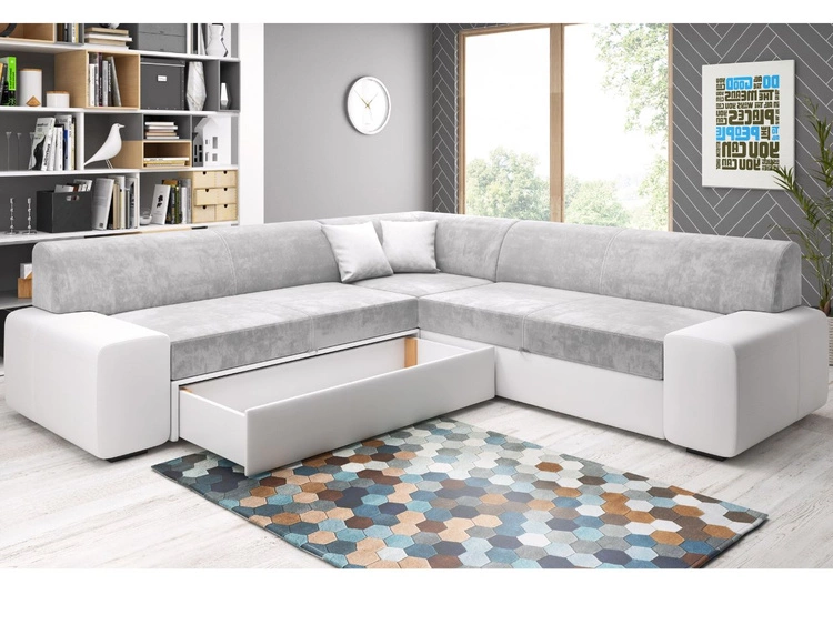 Narożnik L Lewy z funkcją spania i pojemnikiem Fresto Maxi Żółty, Biały