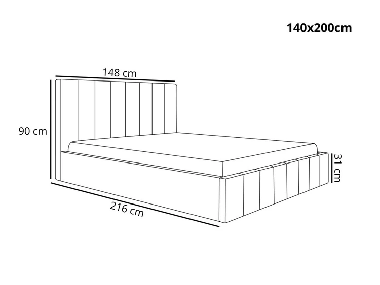 Łóżko tapicerowane z pojemnikiem i stelażem Siena 140x200 czarny