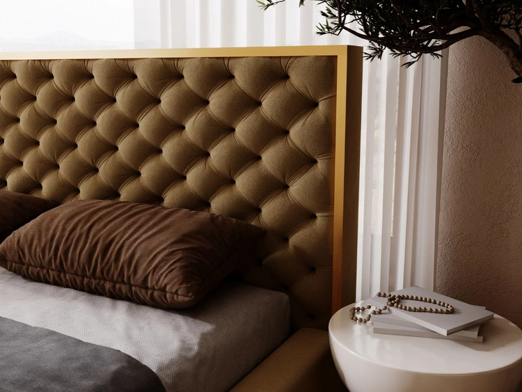 Łóżko tapicerowane z pojemnikiem i stelażem 120x200 Wave Brązowe
