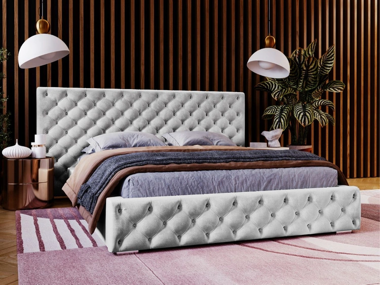 Łóżko tapicerowane z pojemnikiem i stelażem 180x200 cm Madera Jasnoszare