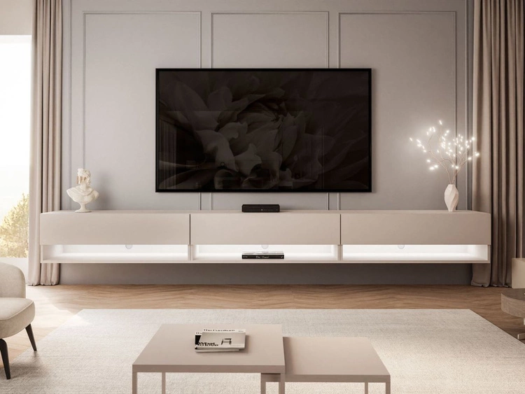 Szafka RTV wisząca 270 cm do salonu z oświetleniem LED Aurelie Kaszmir mat