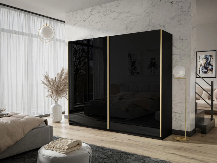 Szafa dwudrzwiowa z drzwiami przesuwnymi 194 cm Noaé Czarny połysk