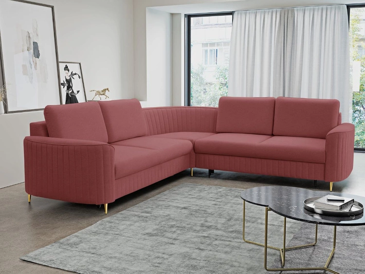 Narożnik L Lewy z funkcją spania i pojemnikiem Limon Czerwony