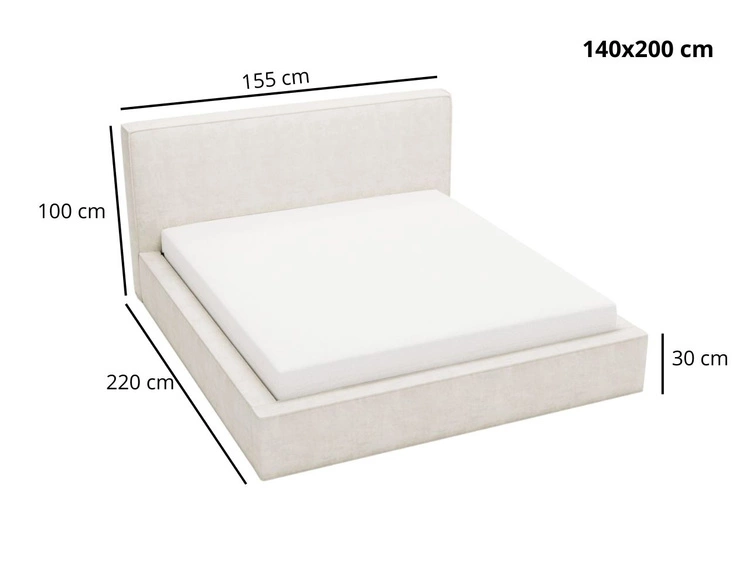 Łóżko tapicerowane z pojemnikiem i stelażem 140x200 Monaco Kremowe