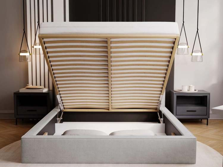 Łóżko tapicerowane z pojemnikiem i stelażem 160x200 Monaco Jasnoszare