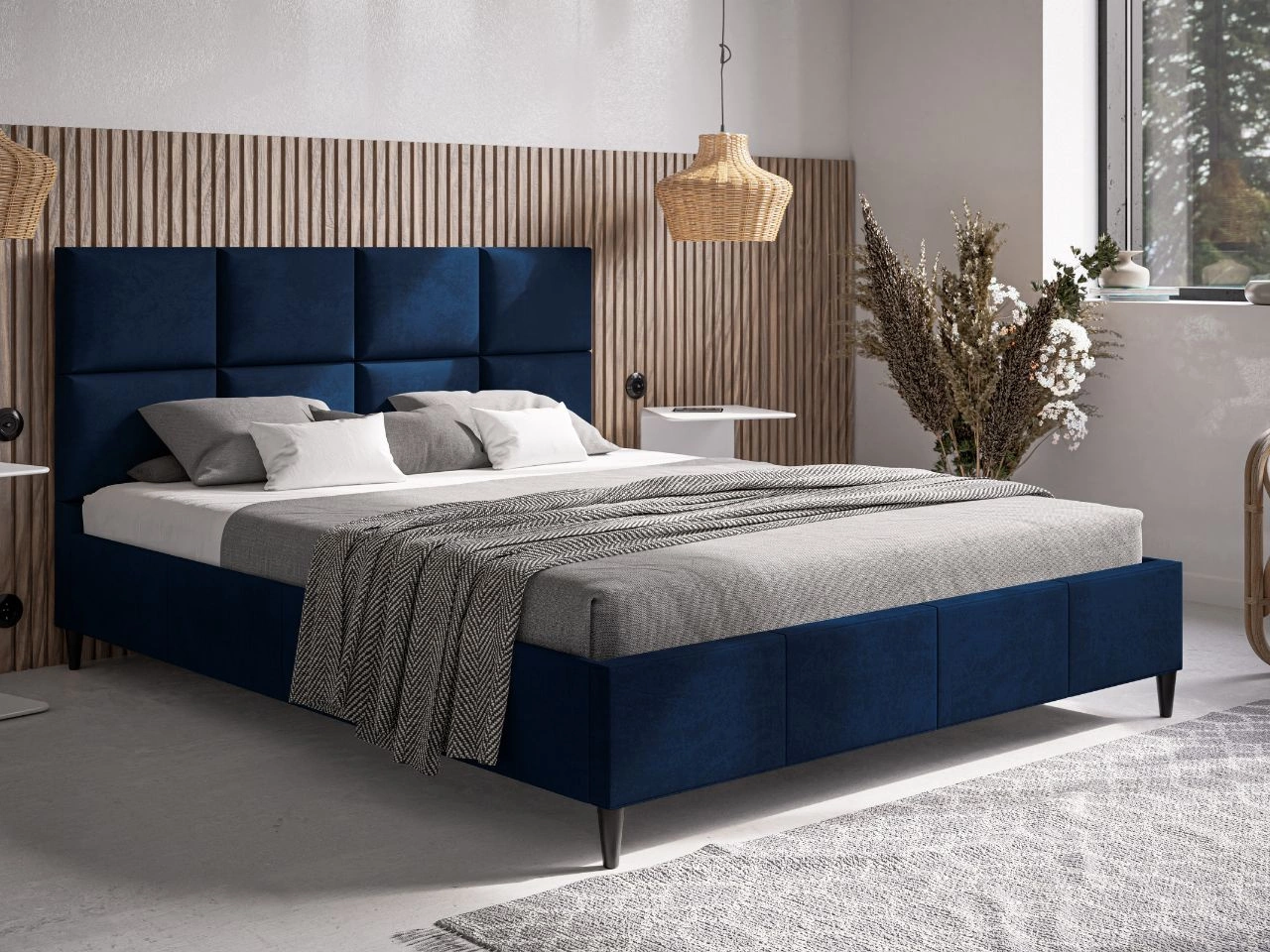 Łóżko tapicerowane ze stelażem 180x200 Luxe Ciemny niebieski