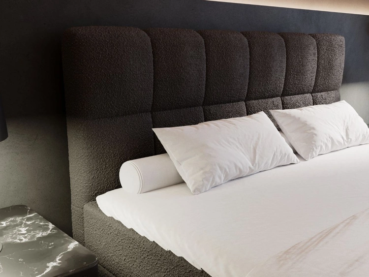 Łóżko kontynentalne z pojemnikiem na pościel 140x200 Alicante w tkaninie bouclé Czarne