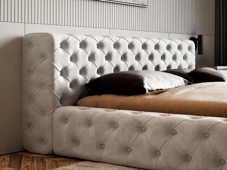 Łóżko tapicerowane z pojemnikiem i stelażem 120x200 cm Palini Jasnoszare