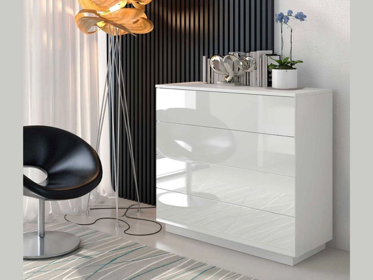 Komoda z czterema szufladami i oświetleniem LED Nuveo Biały połysk