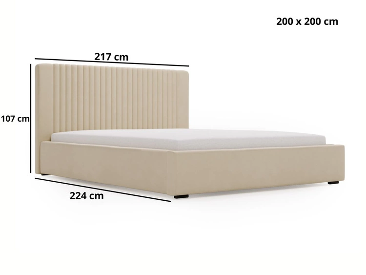 Łóżko tapicerowane z pojemnikiem i stelażem 200x200 Malmo Beżowe