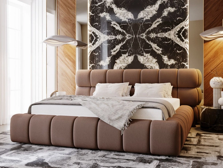 Łóżko tapicerowane z pojemnikiem i stelażem 160x200 Mellow Brązowy